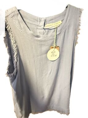 Umgee Sleeveless Fringe Tank Top in Light Blue